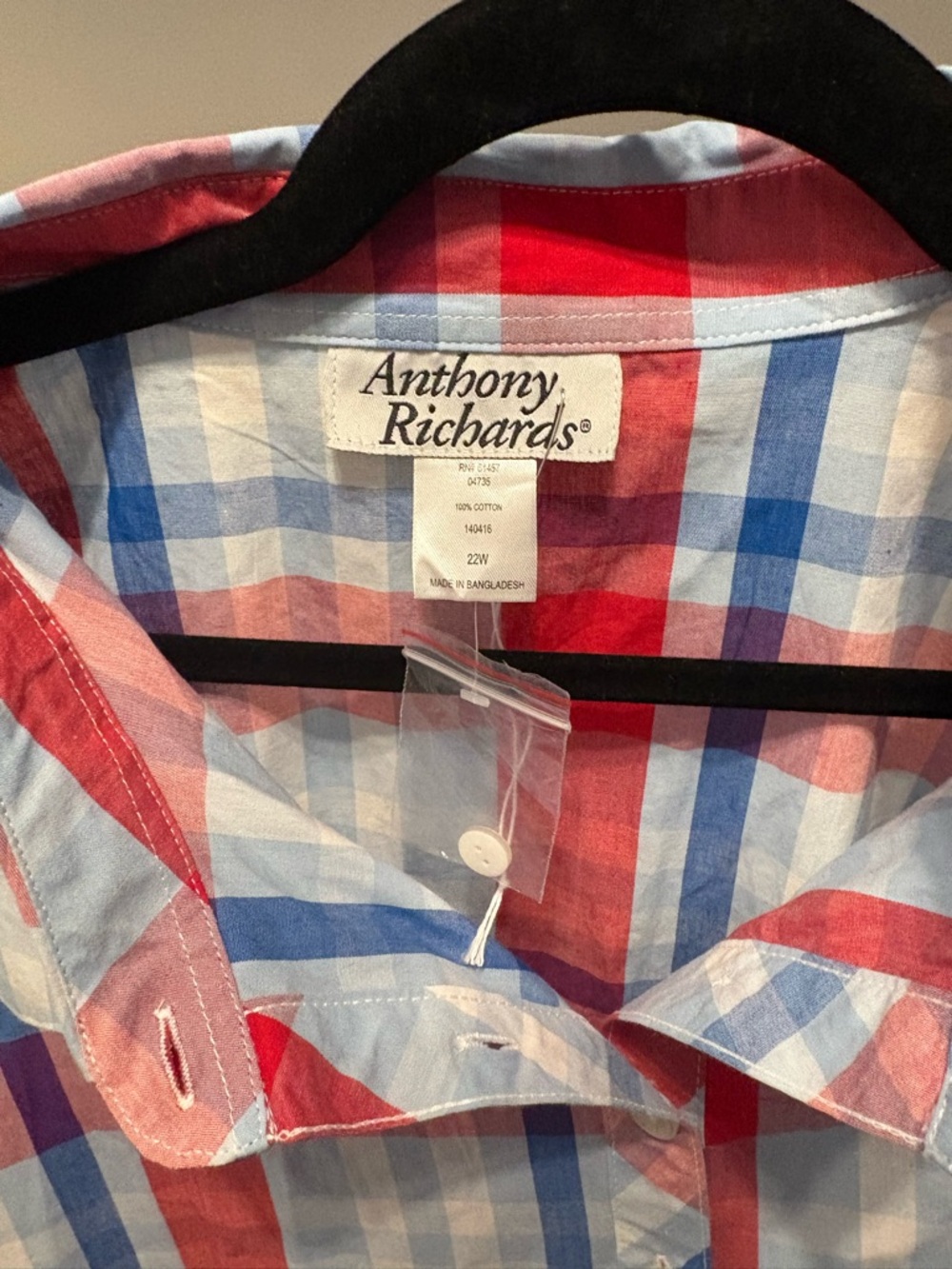 NWT Anthony Richards Red & Blue Plaid Button-Front Dress - Picture 2 of 8